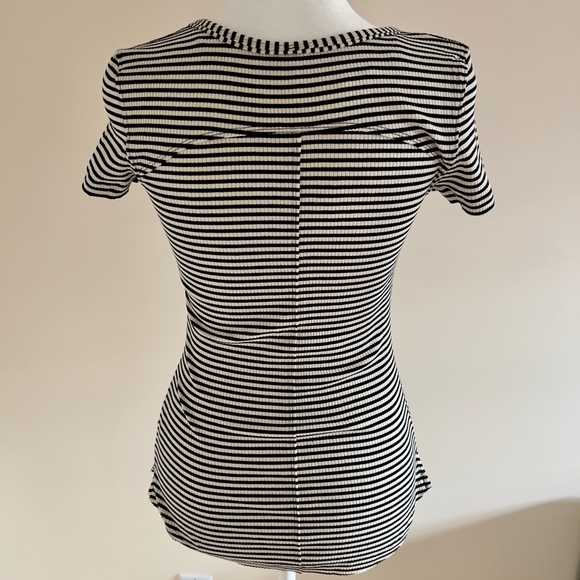 Free People, black and white striped T shirt with pretty cut-outs at neckline - Picture 5 of 10